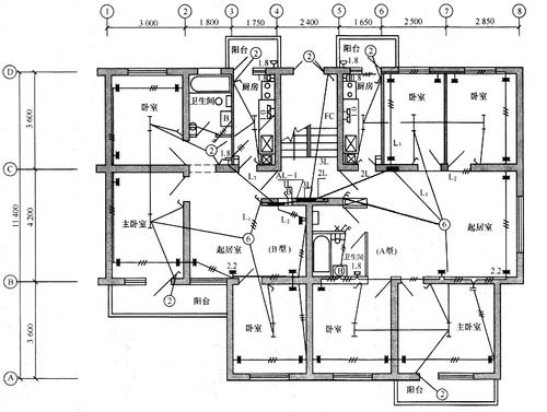1 某住宅楼电气照明平面图