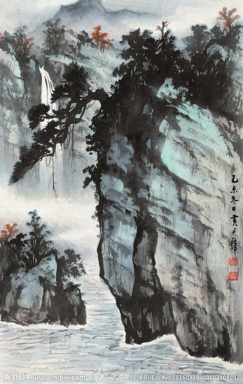 悬崖飞瀑设计图__绘画书法_文化艺术_设计图库_昵图网