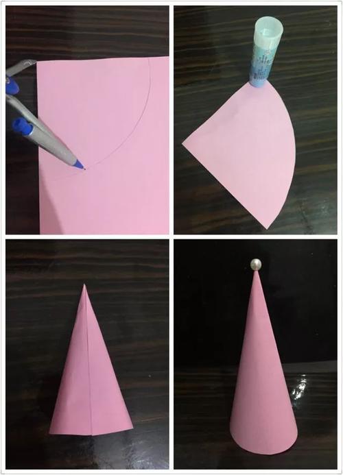先来个最简单的,圆规画出扇形,剪下粘成圆锥形,再粘上珍珠.