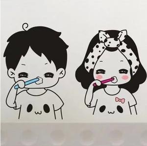萌图刷牙情侣头像
