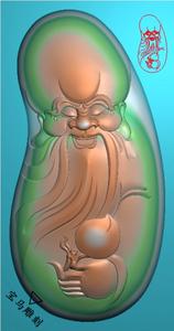 jdp玉雕图电脑雕刻精雕图木雕图椭圆随形老寿星白玉挂件笑佛花件