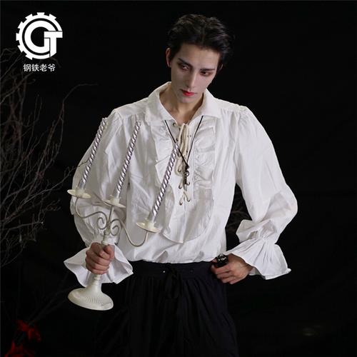 哥特男装欧洲中世纪复古衬衣男宽松流行舞台表演演出衬衫英伦潮流