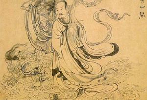 墨笔.张渥《九歌图卷》传世有多卷.此卷白描人物,描写屈原像及