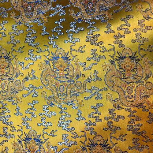 厂家直销 供应1米5尼龙织锦缎 金黄盘龙花 工艺品包装面料