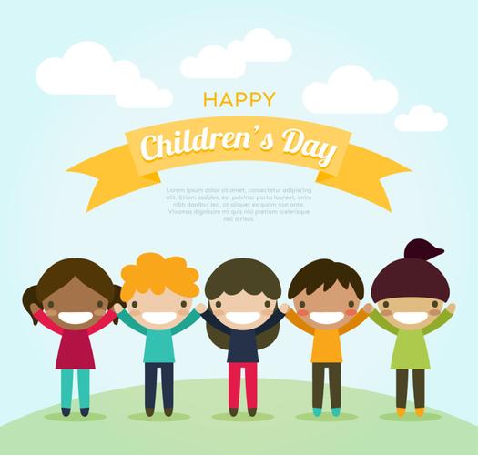 5个不同肤色的儿童人物矢量图