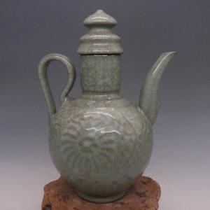 宋官窑青釉刻花执壶酒壶 古董古玩 仿古做旧瓷器摆件老货旧货收藏
