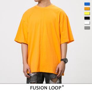 fusion loop原创高街宽松大版型oversize落肩短袖t恤男女夏季潮t