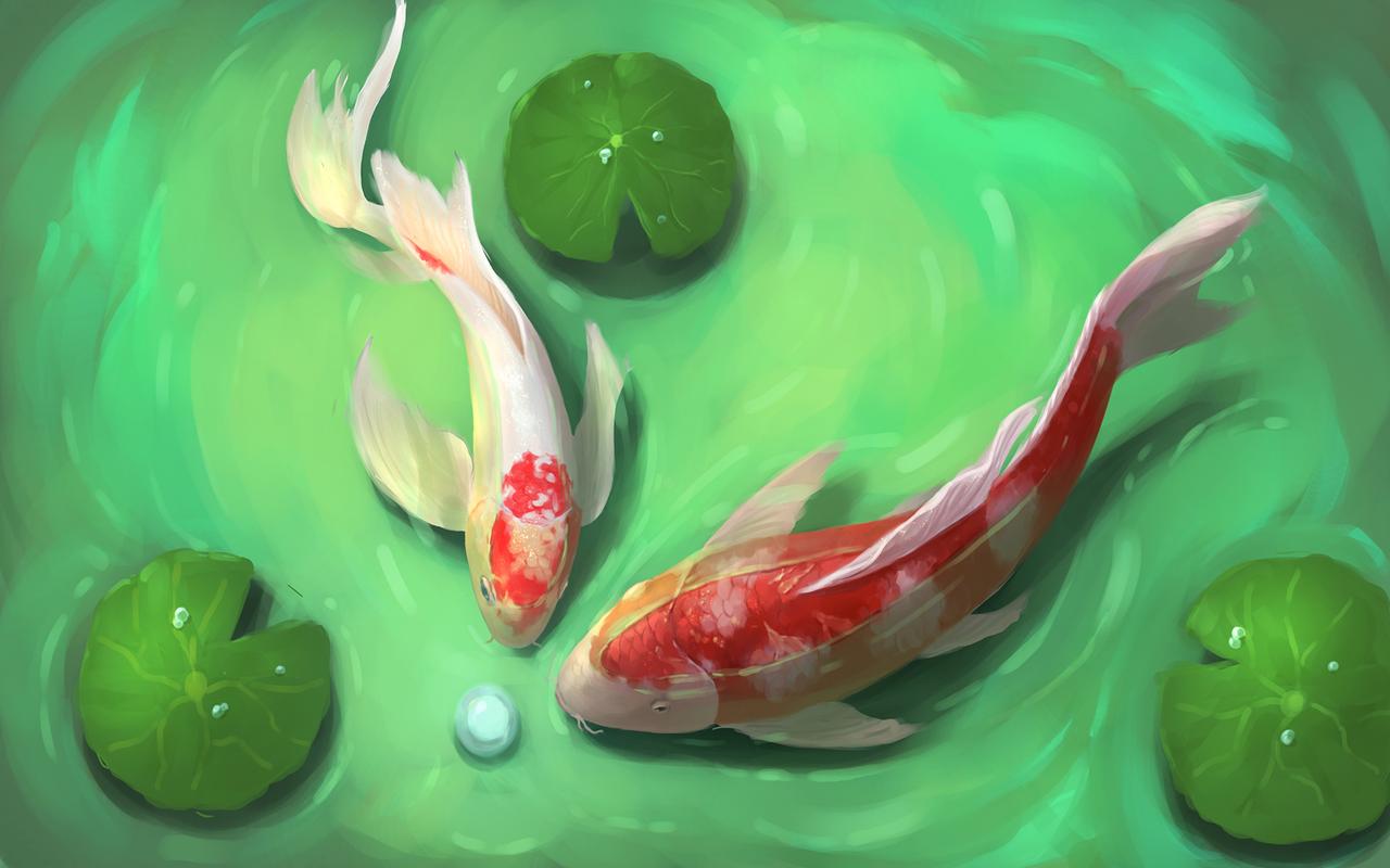 锦鲤祈福插画唯美海报图片壁纸