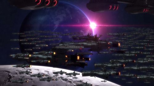 地球联邦舰队在地球外太空集结