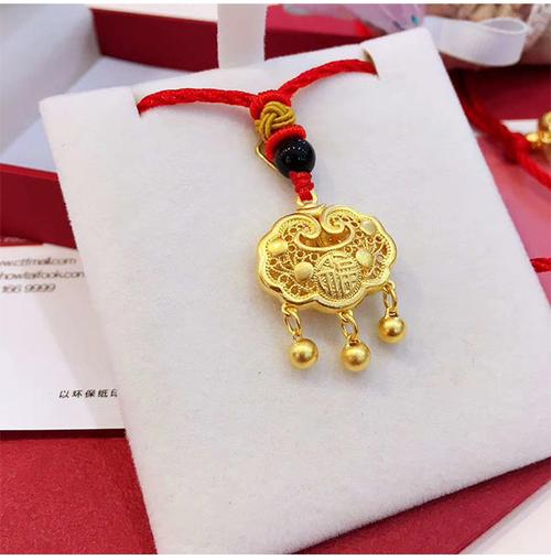 【轻奢精致】 sxzs 古法金长命锁黄金大人吊坠镂空福锁足金宝宝满月