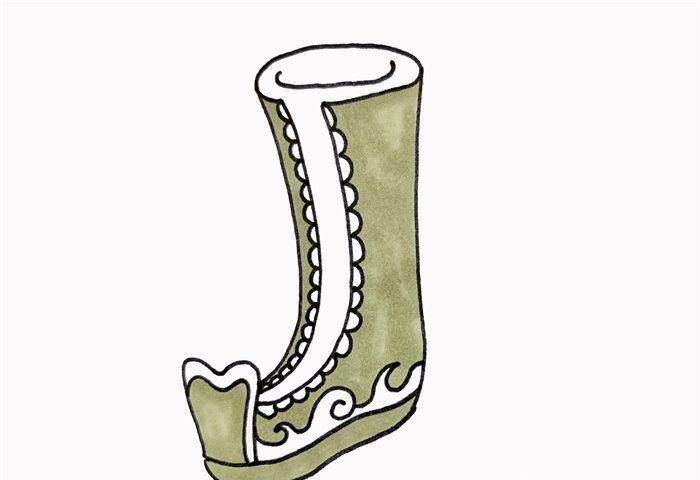 祥云和立起部分的边沿涂上黄色,最后把花边涂上红色,简单的古代鞋子简