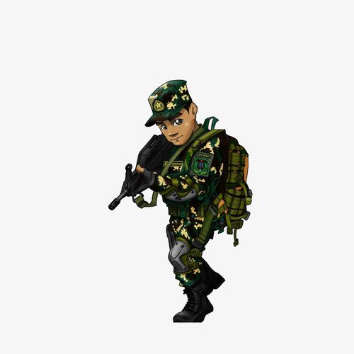 卡通手拿枪支时刻准备的特种兵素