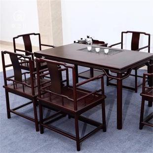 红木家具餐桌椅 赞比亚小叶紫檀血檀春秋实木茶桌七件套京之作