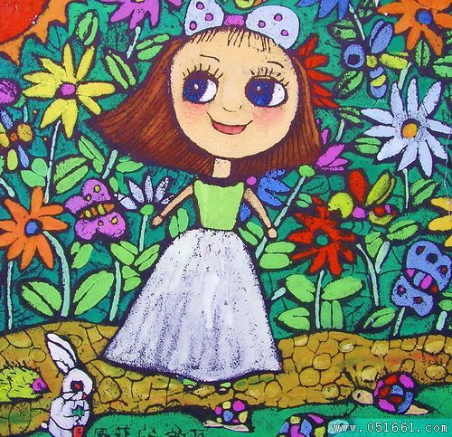 儿童版画作品:美丽的花园