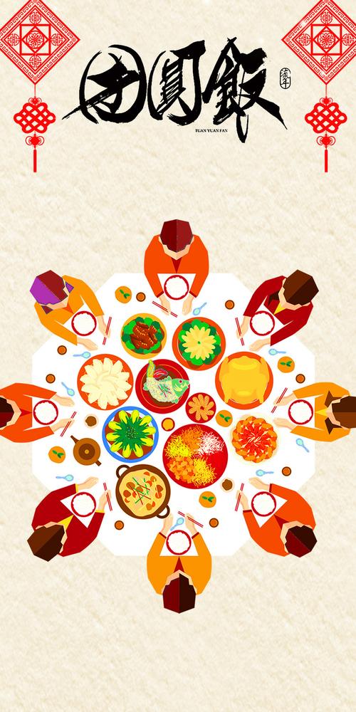 关键词 : 创意,红色背景海报,贺年,中国风,年夜饭