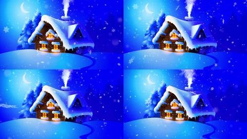 4k唯美的雪花飘落房屋