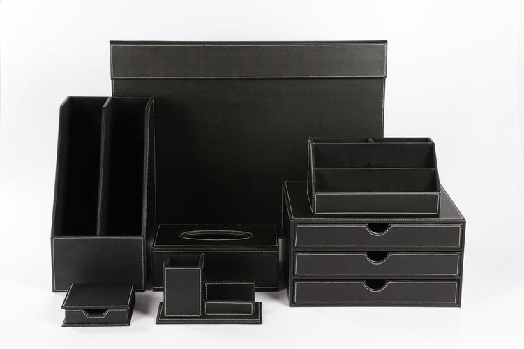 商务办公组合皮革套装 多功能桌面收纳盒 文件座 文件柜组装礼品