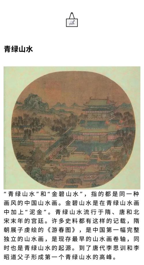 名画艺术丨李思训江帆楼阁图青绿山水与名作