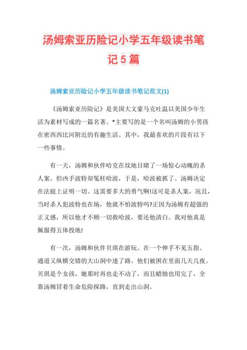 汤姆索亚历险记小学五年级读书笔记5篇