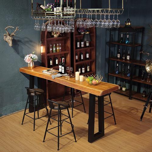 复古铁艺实木靠墙小吧台窄桌子家用餐厅沙发高脚水吧隔断柜现代