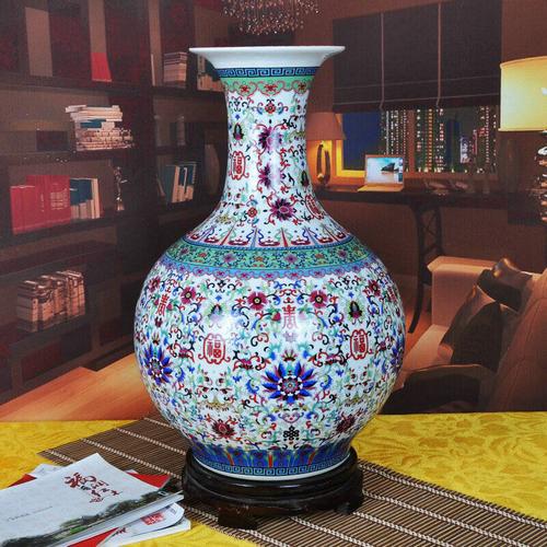 景德镇陶瓷器落地花瓶 珐琅彩白福寿赏瓶 高56cm大花瓶 现代中式家居