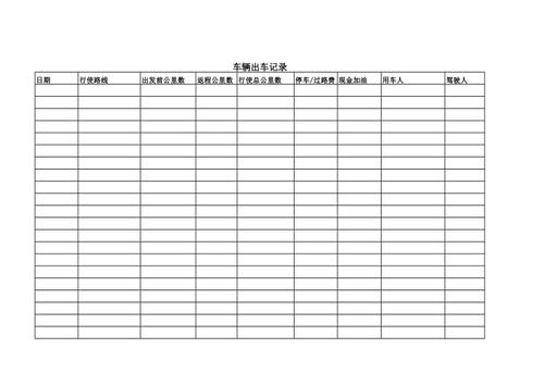 车辆出车登记表格