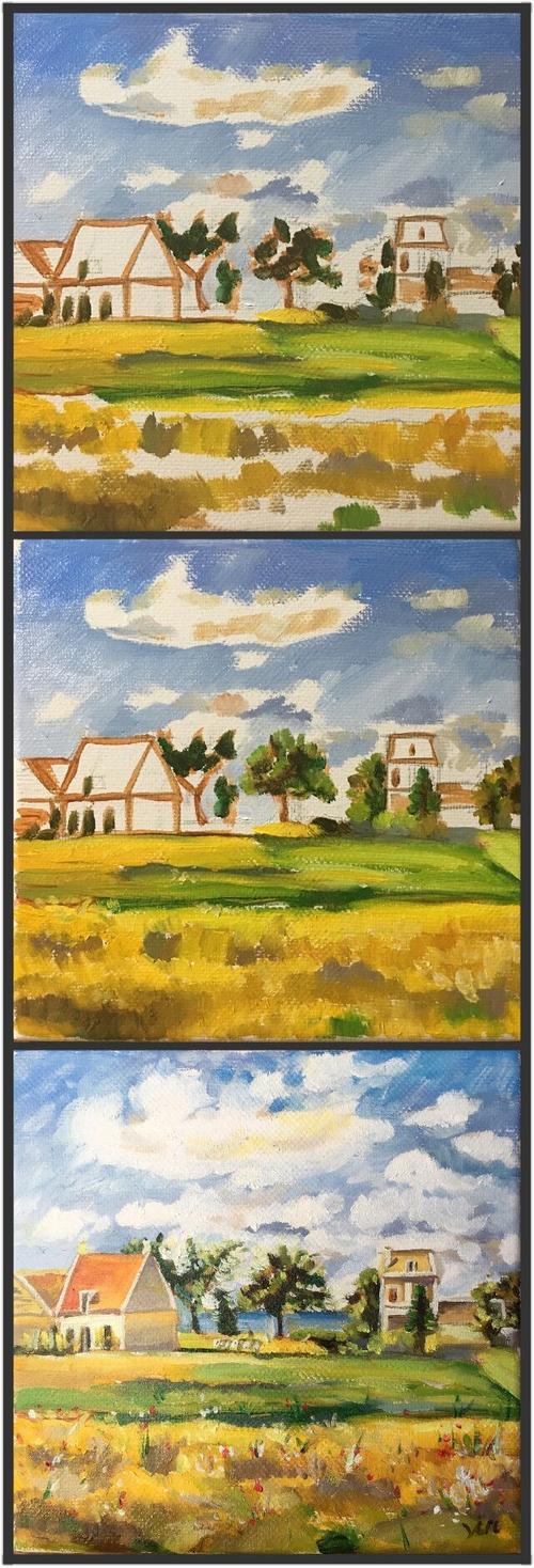 油画#毕莎罗 《红房子》步骤