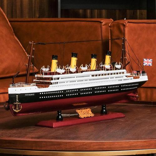 泰坦尼克号沉船模型木制邮轮装饰小帆船摆件达尼游轮工艺船