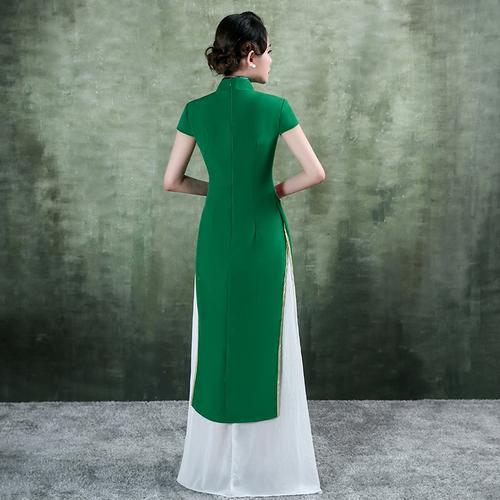 2021新款越南服装女奥黛旗袍裙春夏长款走秀旗袍演出服改良中国风