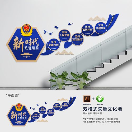 枫桥经验五个坚持党建标语文化墙楼梯楼道公安派出所形象墙ai cdr