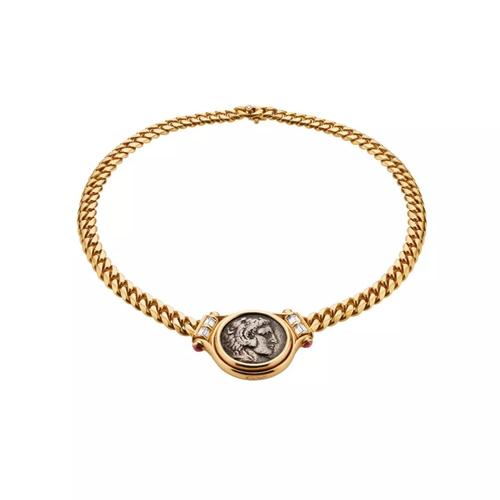 宝格丽 (bulgari) 古董典藏系列黄金镶古币红宝石钻石项链