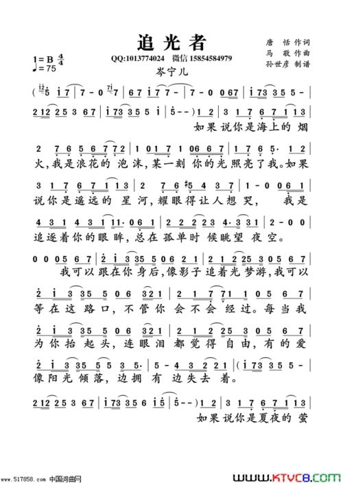《追光者》原创歌曲简谱,通俗歌曲,国语歌曲谱,唐恬