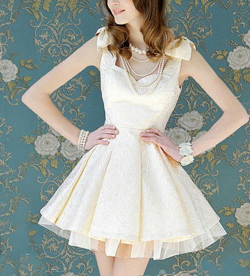购客小个子2019春夏女装蝴蝶结提花无袖连衣裙蓬蓬短裙礼服公主裙易购