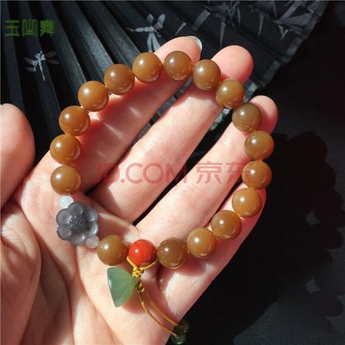 玉之舞 天然新疆和田糖玉手串 且末料糖料碧玉莲蓬多宝珠串手链带证书