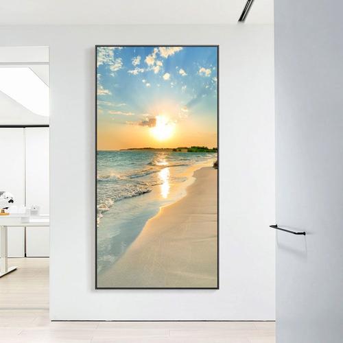 弗星进门玄关装饰画现代简约走廊墙面壁画北欧轻奢过道竖版风景海景画