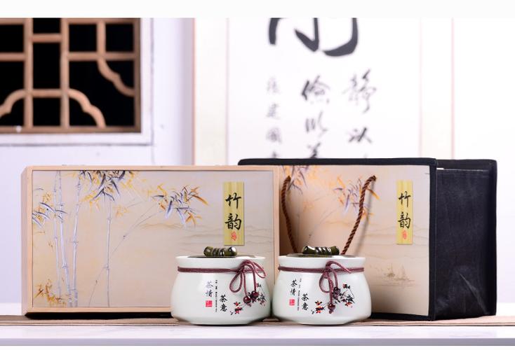 德化茶叶中式陶瓷罐 竹韵天香陶瓷茶叶罐储物双罐礼盒装厂家直销