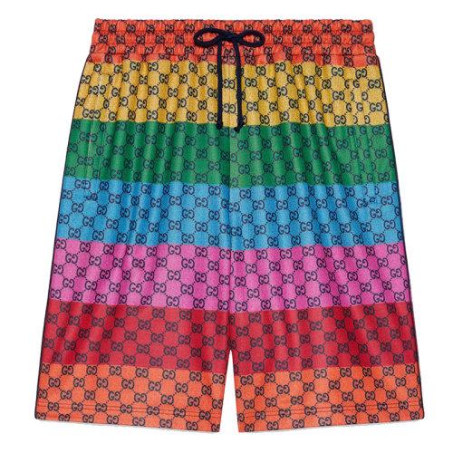 【包税】gucci/古驰 2021年新款 男士gg彩色棉质球衣短裤gg