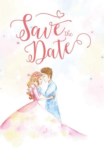 eps格式卡通矢量插画水彩公主和王子