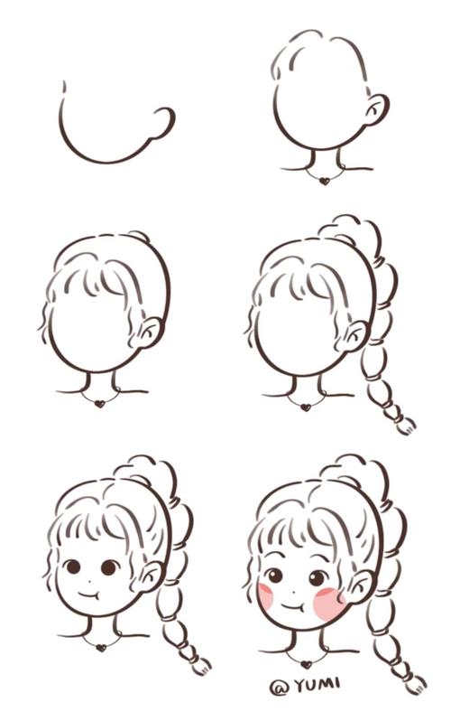 少女风人物头像订制 简笔画教程 可爱少女头像插画