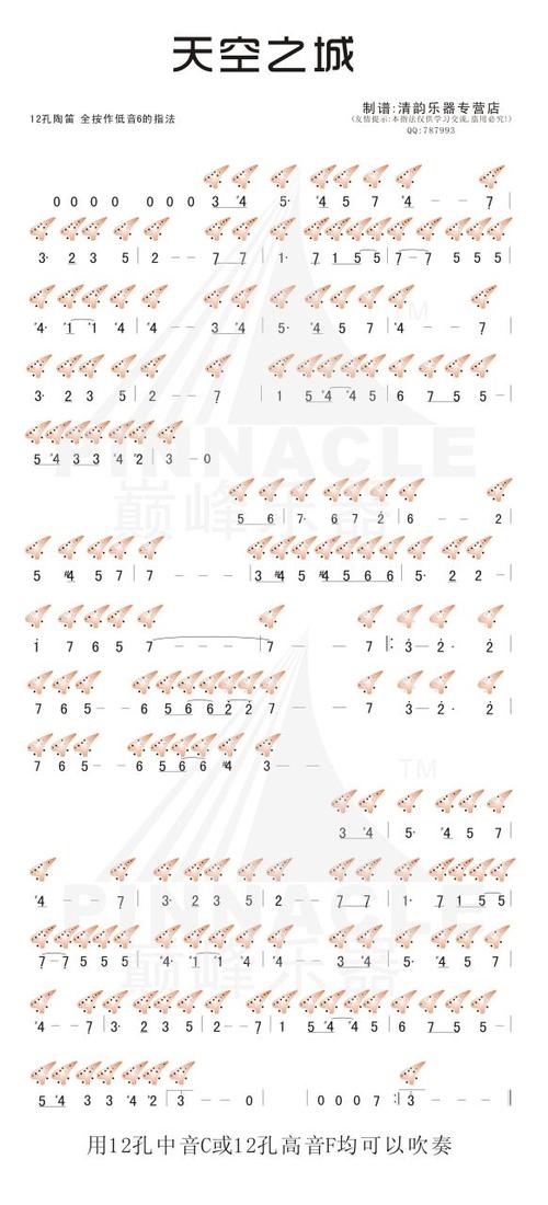 《天空之城》 12孔陶笛谱加指法