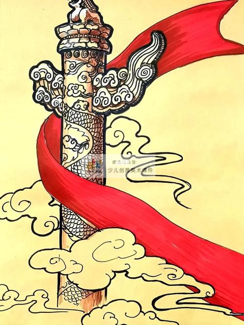 创意美术:《华表》_创意美术_马克笔_玉石_提亮_绘画