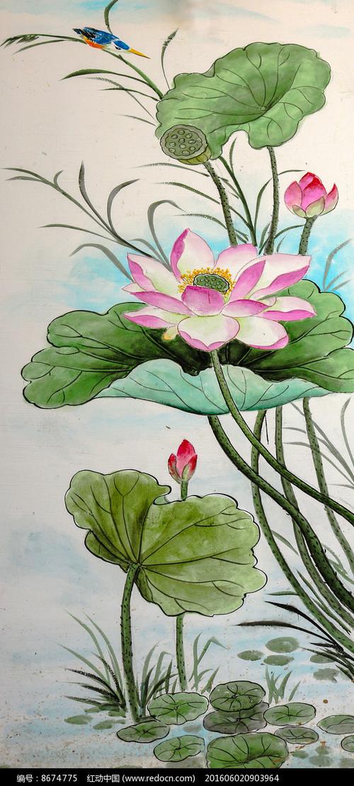 水彩画-荷花与翠鸟高清图片下载_红动中国