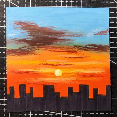 适合新手的油画棒《日出》简易版/绘画过程_油画_日出