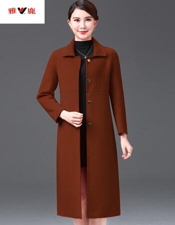 雅鹿双面羊绒大衣女装中年秋冬反季羊毛呢外套女新款大红色呢大衣焦糖
