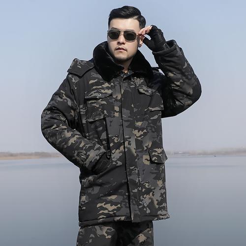 大衣棉衣户外迷彩男军暗夜迷彩服冬季加厚保安服军迷