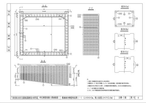 6,箱涵涵身钢筋构造图(一)(6x5填土2 f≤3米)