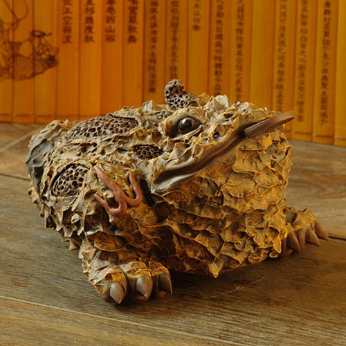 宜兴紫砂壶 精品雕塑 手工正品 茶宠雕塑 霸气树皮金蟾 招财进宝