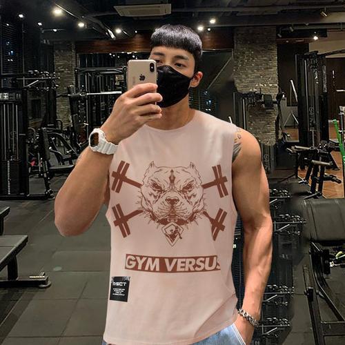 购客msct自制狗头无袖 背心男兄弟健身房肌肉训练宽松坎肩运动t恤衣服