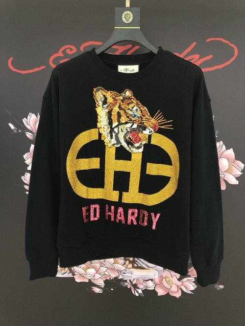 edhardy埃德哈迪ed印花烫钻亮片老虎头男女休闲时尚长袖卫衣情侣