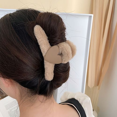 韩国爱心毛绒绒秋冬发饰气质发抓发夹女生后脑勺抓夹大号鲨鱼夹子